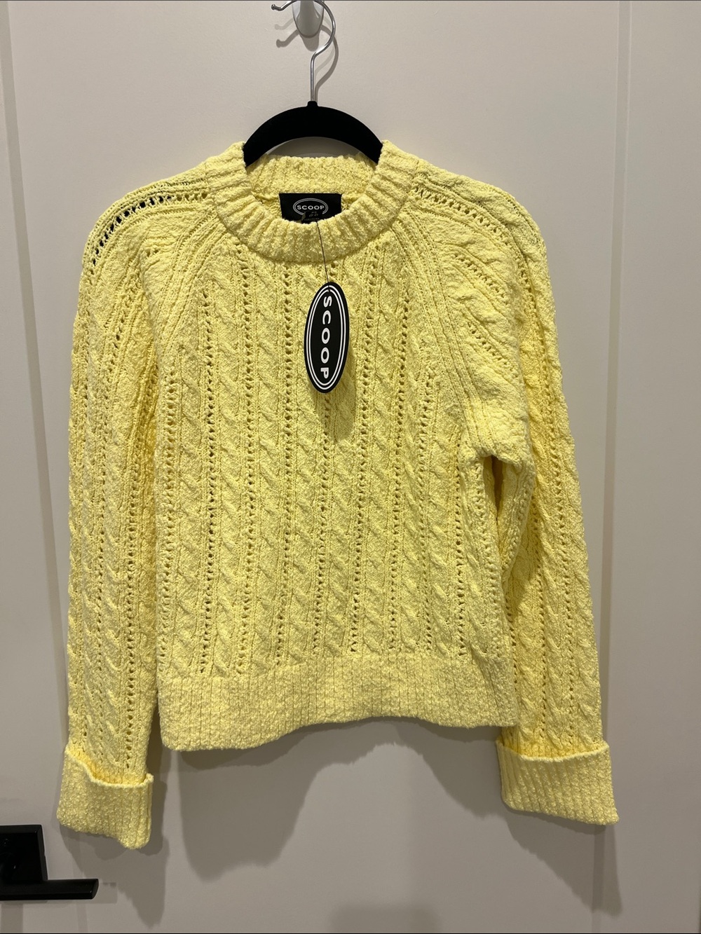 Scoop lemon, yellow cuffed sweater